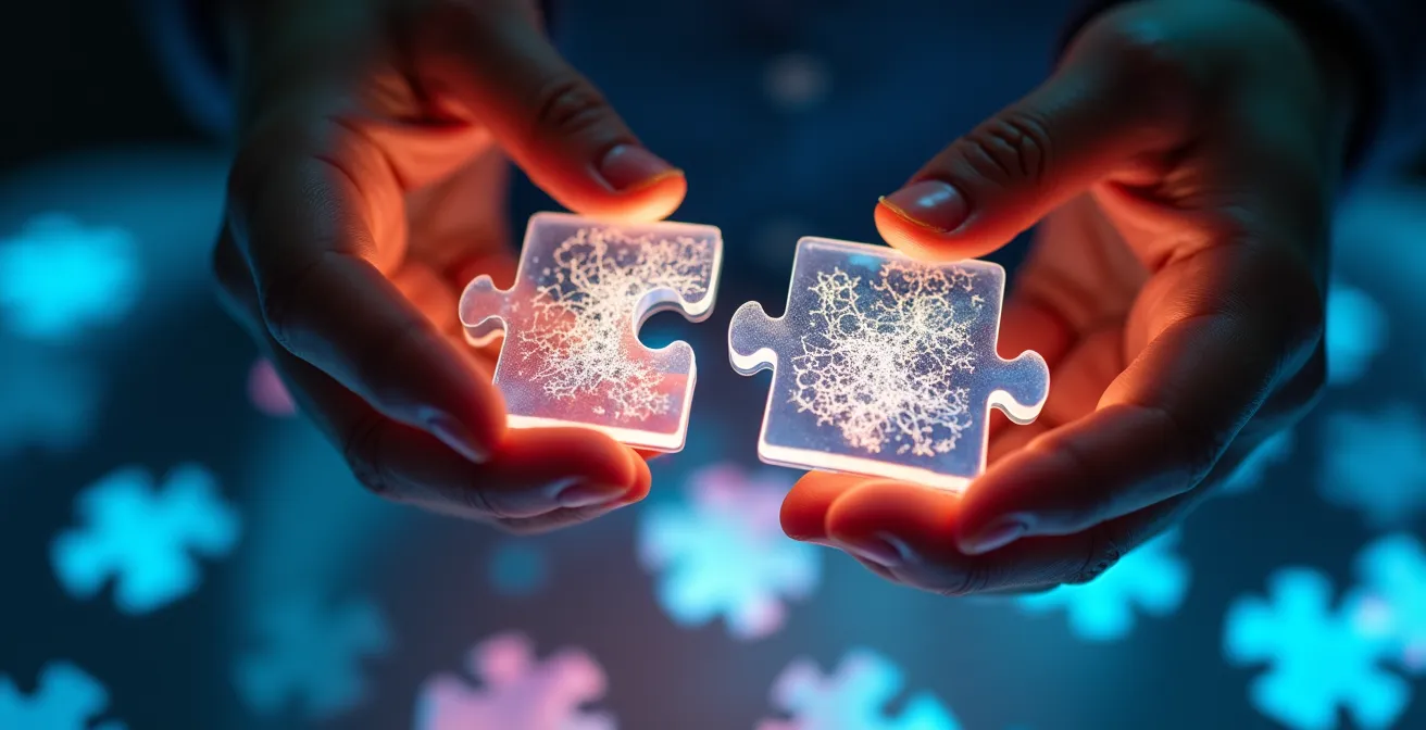 Déconstruction visuelle d'une solution de puzzle avec annotations et flèches explicatives