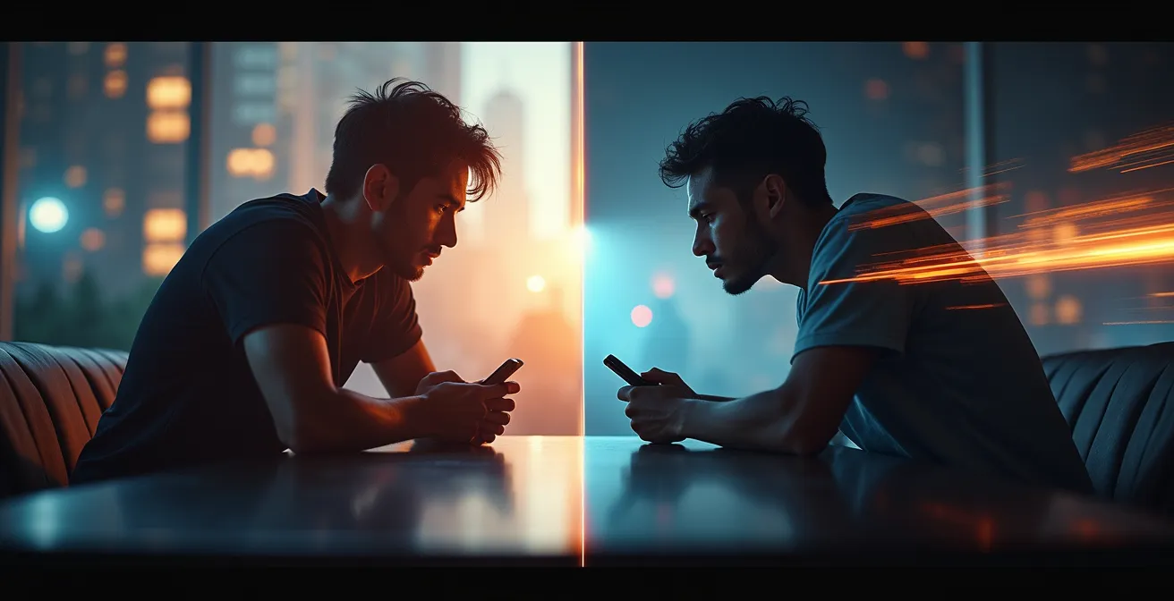 Comparaison visuelle entre exploration contemplative et combat intense avec effets lumineux