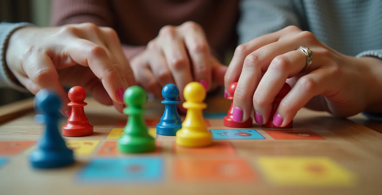 Famille préparant ensemble l'espace de jeu avec enthousiasme